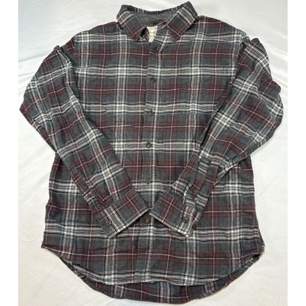 Weatherproof Vintage Flannel Shirt Men’s Medium Gray Red Plaid Long Sleeve